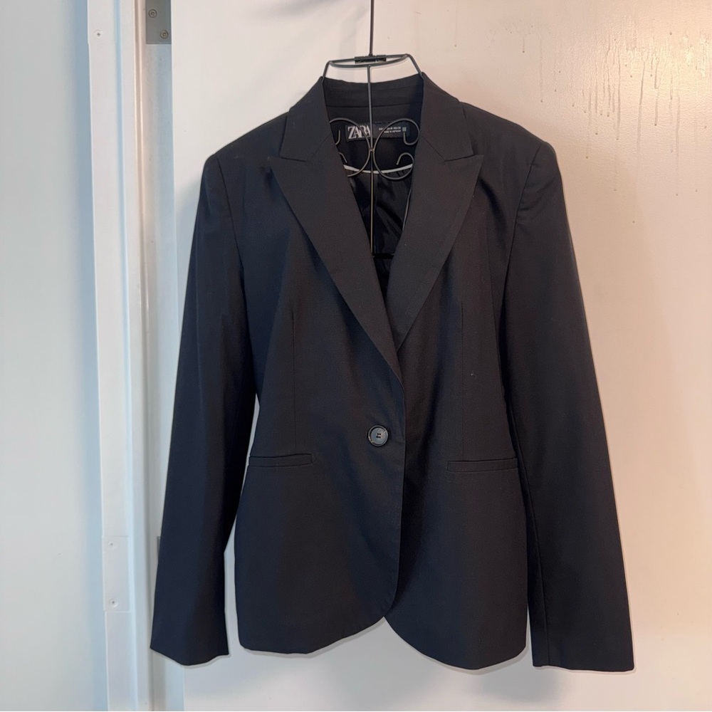 Zara Black Single-Button Tailored Blazer